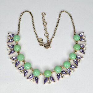 J Crew Necklace Rhinestone Purple Clear Green Beads Gold Tone 18"-20"